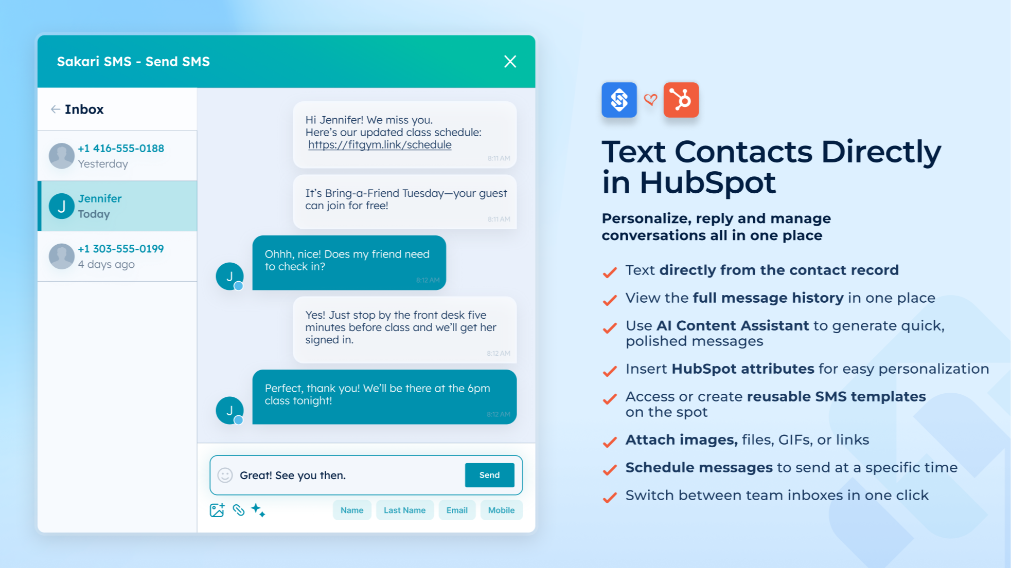 1:1 Two-Way Texting Directly from the Contact Record